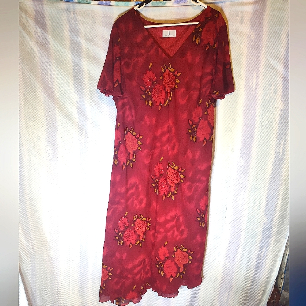 Dinner party dress, red rose design